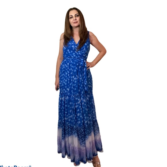 NWT DKNY Tie-Dye Chiffon Sleeveless Maxi Dress 12 - Picture 1 of 13